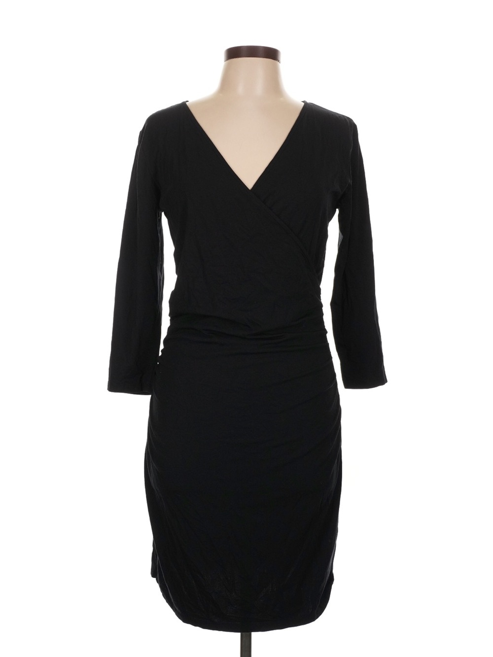 BOBI Black Long-Sleeve Faux Wrap Dress Large